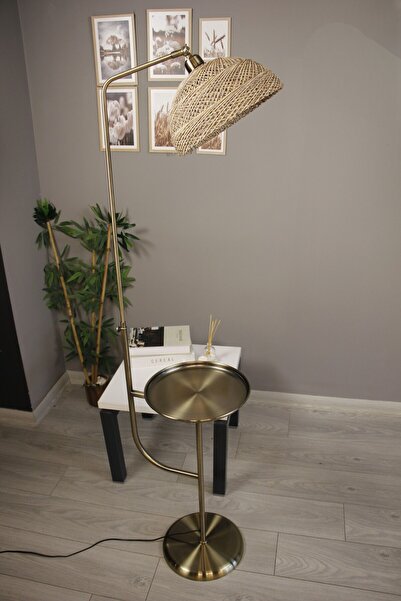 Bamyum Bohem Recycle İplik Jüt El Yapımı Ekru İplik Tepsili Lambader Hareketli Başlık Zemin Lambası