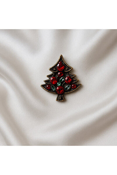 Bymiel Kış Ağacı Kristal Taşlı Vintage Broş – Yılbaşı Temalı