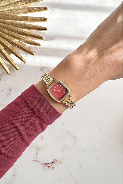 OQQO Lyra Burgundy Dial Gold Band Women's Wristwatch