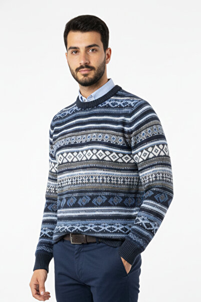Pulltonic Men's Crew Neck Ethnic Patterned Sweater