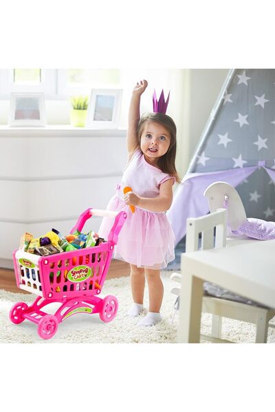 The Toys Home 3-in-1 Shopping Cart Play Set – 56-Piece Pretend Grocery Cart (Pink)