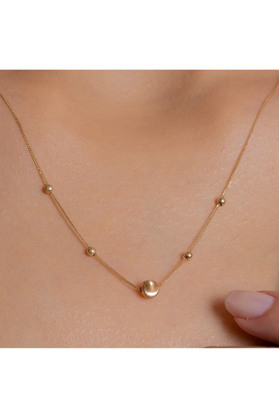 Bayar Gold 14 Ayar Top Detaylı Altın Kolye+ 4 cm Uzatmalı