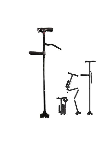 IdealTI Baston ortopedic pliabil cu LED reglabil, claxon și mâner ergonomic dublu