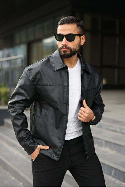 BASEL.CO Relax Fit Waterproof Basic Stylish Leather Jacket