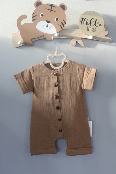 Daleen %100 Pamuk Müslin Düğmeli Kısa Kol ve Şortlu Çocuk Tulum - Oeko-Tex Se...