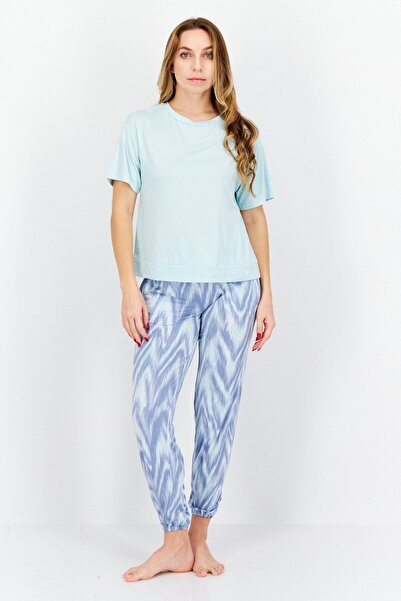 Avalanche طقم بيجاما نسائي مكون من قطعتين، بلوزة برقبة دائرية وطبعة كاملة، لو...