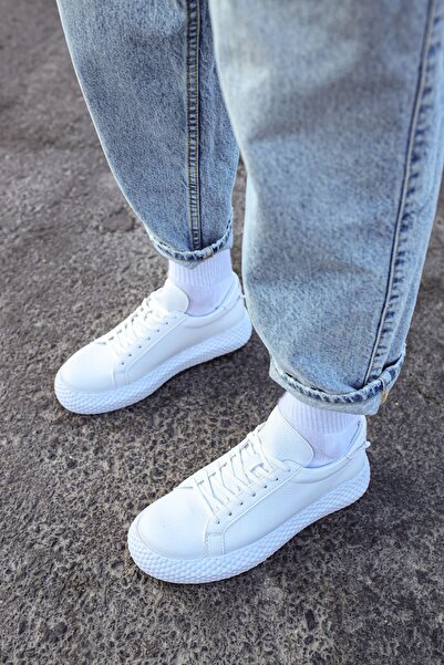 Lucy Shoes حذاء رياضي رجالي YG107 Felibord برباط يومي مصنوع من الجلد CBT - أبيض