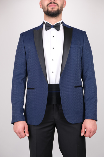 SERKAN SEVİNÇ Slim Fit Kırlangıç Yaka Desenli Kuşaklı Smokin