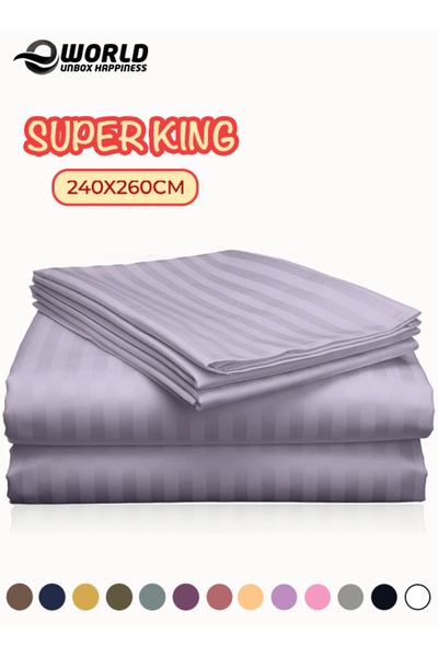 e world unbox happiness 3 Piece Super King Striped Bed Sheet Set – Flat Sheet...