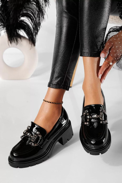 Zaira Pantofi casual dama negri din piele ecologica lacuita Helga #20776 - 40