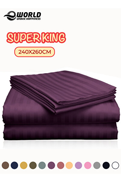 e world unbox happiness 3 Piece Super King Striped Bed Sheet Set – Flat Sheet...