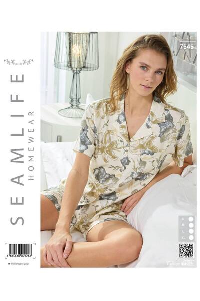 seamlife Women's Short Sleeve Woven Shirt Pajama Set with Shorts