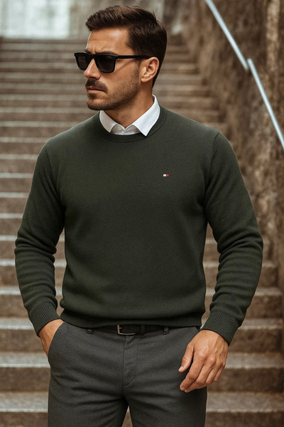 comstar Pulover de tricotaj pentru bărbați Daily Trend guler rotund kaki