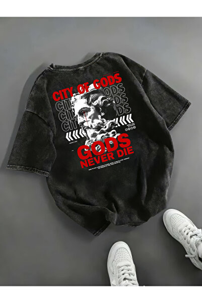 Freak Tshirt Black Color City of Gods Printed Unisex Oversized Cut Washed Vintage T-Shirt