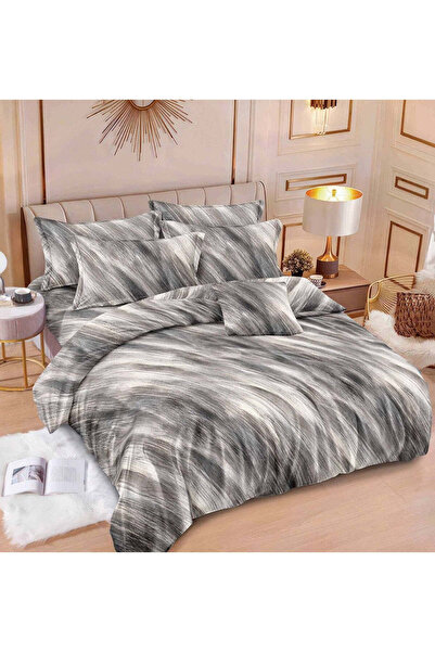 trendyhome Fitted Finet Cotton Bedding Set 6 Pieces, Grey, Waves, T 306