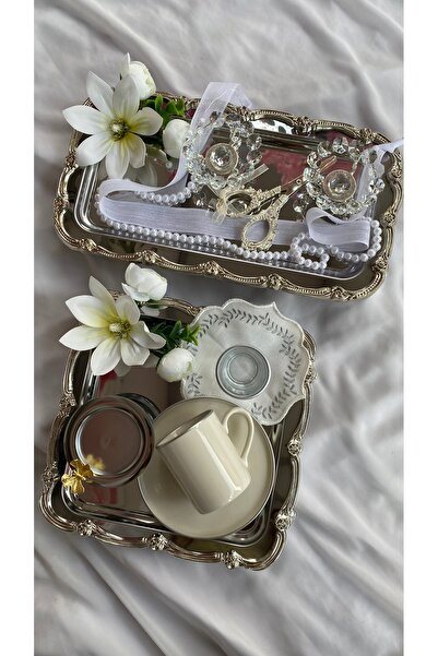 Z&B FLOWERS Ayaklı Nişan Tepsisi Söz Tepsisi Damat Fincanı Kahve Tepsisi