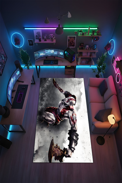 Halura God Of War Desenli Kaymaz Taban Makinede Yıkanabilir Oyuncu Gamer Genç...