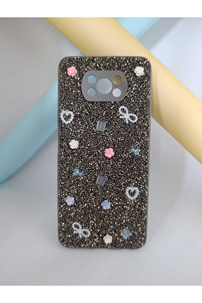 technocaseee POCO X3 Pro Taşlı Gül Desenli Kılıf
