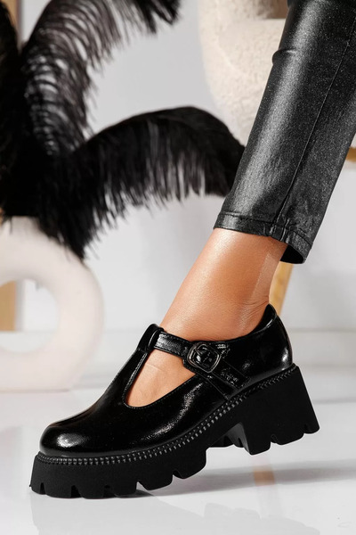 Zaira Pantofi casual dama negri din piele ecologica lacuita Riki #20961 - 39