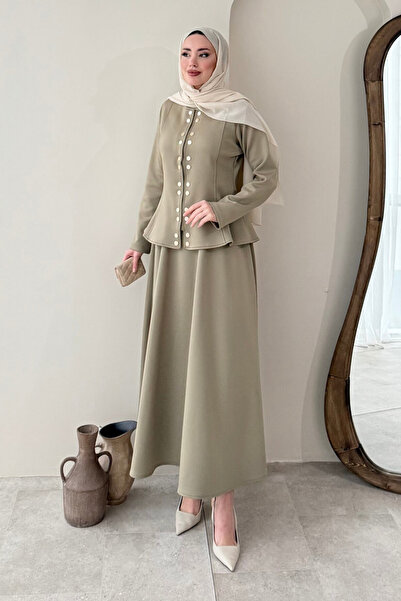 Tesettür Diyarı Σετ Μοναρχ Τζάκετ-Φούστα Σκούμπα Τεσεττούρ - Χακί