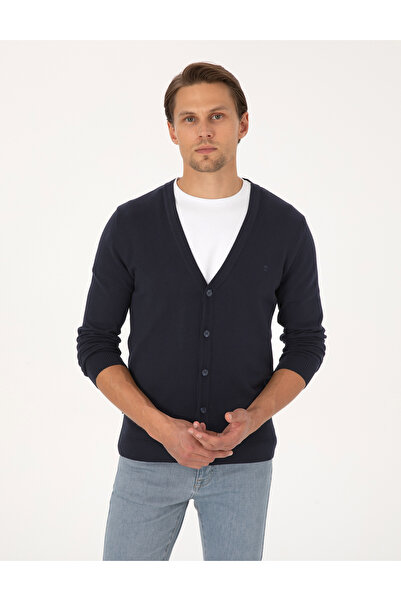Pierre Cardin Navy Blue Slim Fit Basic Buttoned Knitwear Cardigan 50317330-Vr033