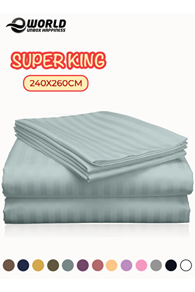 e world unbox happiness 3 Piece Super King Striped Bed Sheet Set – Flat Sheet...