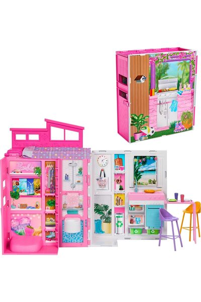 Barbie Holiday House, Dollhouse Playset with 4 Play Areas and 11 Decor Access...