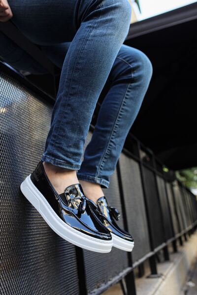 Lucy Shoes حذاء YG127 Loafer-X للرجال كاجوال بدون أربطة من الجلد اللامع الكلا...