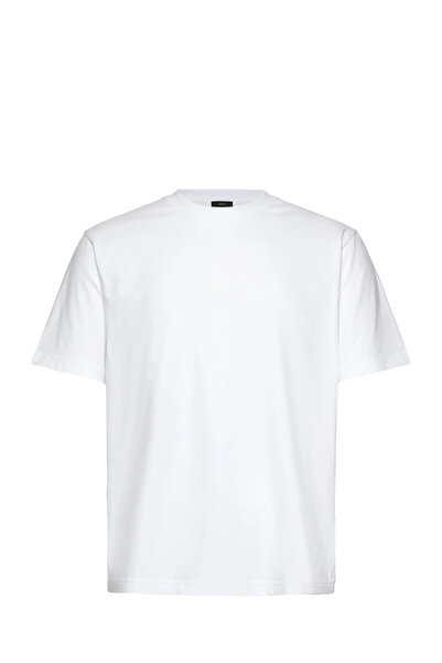 BOSS Erkek Regular Fit Yuvarlak Yakalı Logo İşlemeli Pamuklu Kısa Kollu Beyaz...