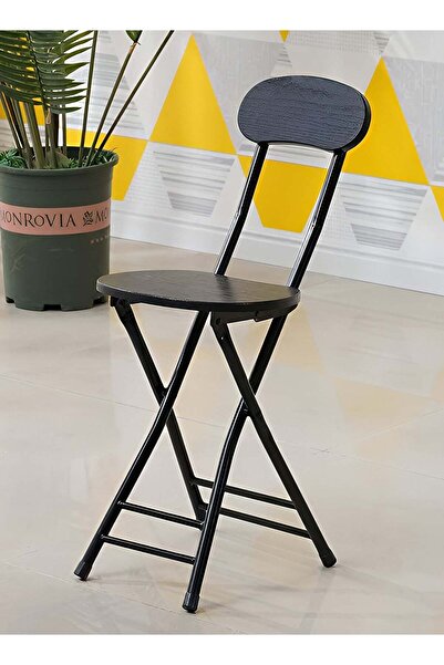 Taimi 1 Folding Portable Camping Chair with Metal Frame and Backrest, Black - 76H x 45W x 34D cm