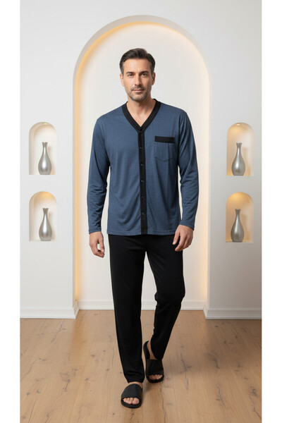 KLY Men's Pajama Set Buttoned through the Body Men's Pajama Set V-Neck Men's Pajama Set