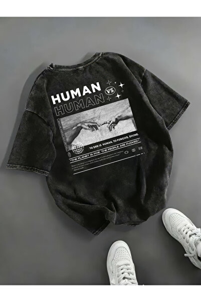 Freak Tshirt Black Color Printed Unisex Oversized Cut Washed Vintage T-Shirt