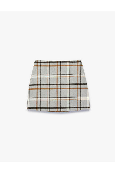 Koton Flannel Fabric A-Line Mini Plaid Winter Skirt