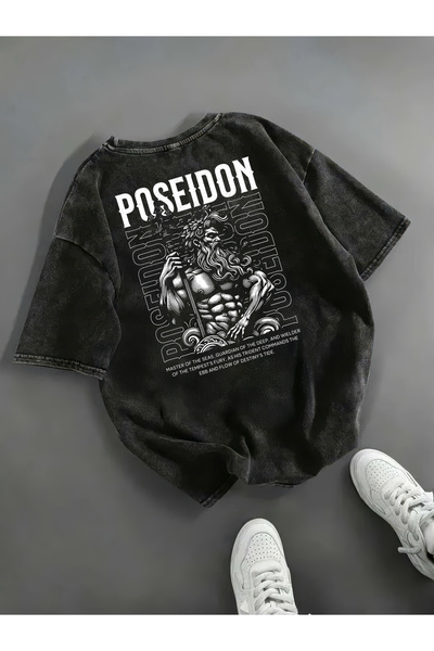 Freak Tshirt Black Color Posedion Printed Unisex Oversized Cut Washed Vintage T-Shirt