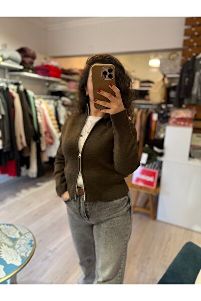 ALVWOMAN Brown Zippered Cardigan