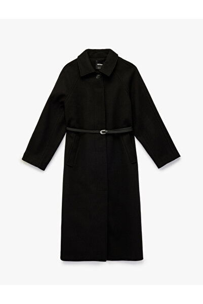 Koton Belted Cashmere Coat with Pockets Regular Fit Long Sleeve
