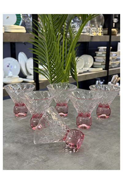 Doğudeko Glass Footed Ice Cream Container Pink 6 Pieces