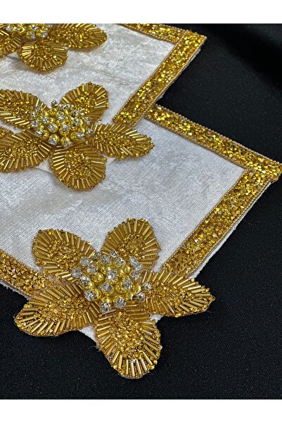 pırıltı home 3 Pieces Cocktail Presentation Napkin Luxury Stone Brown Present...