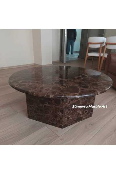Sümeyra Marble Art Dark Emprador Orta Sehpa - 90*90 cm