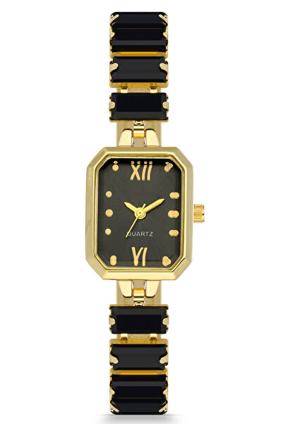 Forentina Gold Color Black Baguette Stone Wristwatch Ps4168
