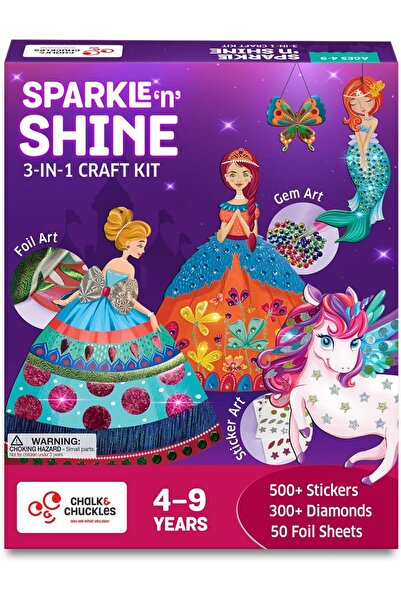 Chalk and Chuckles تألقي وابهري – مجموعة أدوات حرفية 3 في 1 للبنات، فن رقائق ...