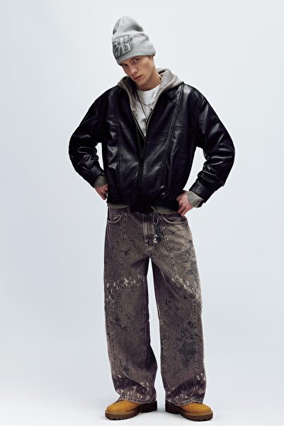 Pull & Bear Desenli süper baggy jean