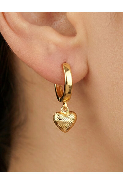 YCL JEWELLERY 14 Ayar Altın Kalp Küpe Desenli
