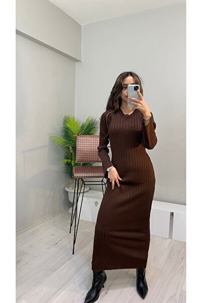 Butik Kadın uzun kol şık midi boy triko elbise