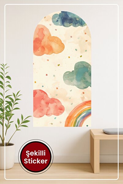 KOSS Dijital Oval Şekilli Renkli Bulutlar Gökkuşağı ve Kalp Yıldız Detaylı Ne...