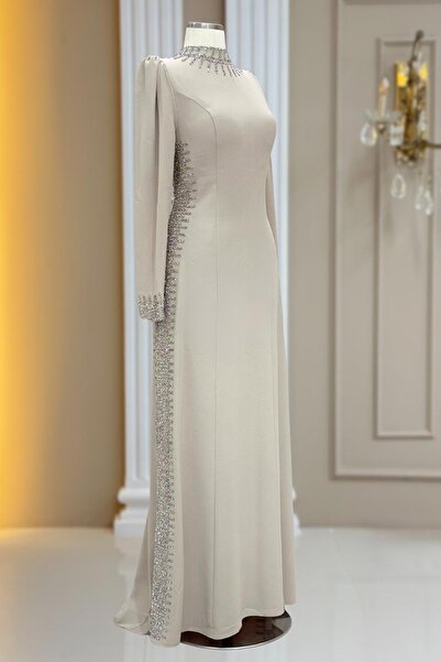 Amine Hüma Sıla Abiye Elbise Bej