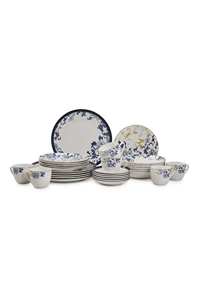 LA' PRECIOUS طقم عشاء لوسي مكون من 30 قطعة، أبيض وأزرق