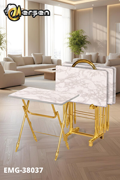 Erşen Sehpa Eranş Serisi 4'lü Katlanır MDF Mebran Ahşap Çanta Zigon Sehpa Gol...