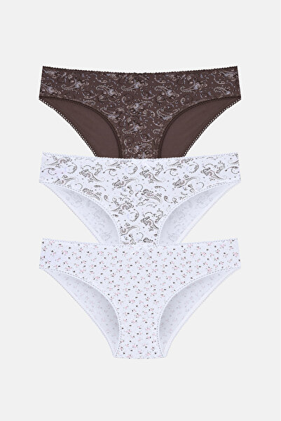 SUWEN 3'lü Pamuklu Desenli Normal Bel Slip Külot