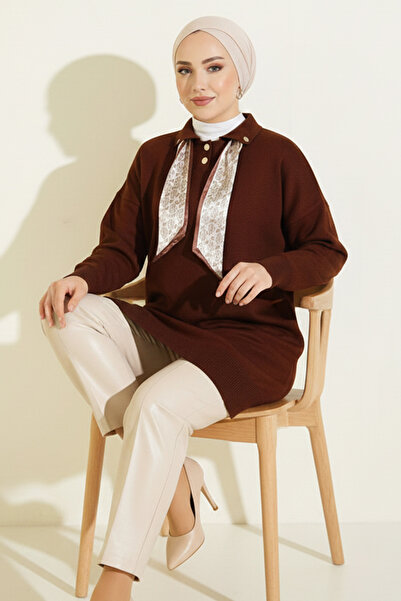 benguen Scarf Knitwear Tunic R7178 Brown